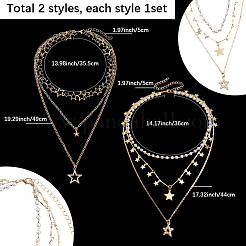 2Pcs 2 Styles Star Alloy Pendant 3 Layered Necklaces for Women&nbsp;NJEW-SC0001-55