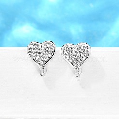 Heart Brass Micro Pave Cubic Zirconia Ear Studs&nbsp;EJEW-D304-35G