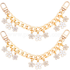 2Pcs Alloy Enamel White Flower Pendant Aluminum Curb Chain Bag Decorative Chains&nbsp;HJEW-BBC0001-36