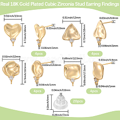 16Pcs 4 Styles Brass Micro Pave Cubic Zirconia Stud Earring Findings&nbsp;KK-BBC0018-64