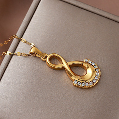 Vintage 304 Stainless Steel Crystal Rhinestone Infinity Pendant Necklaces for Women&nbsp;UB6493