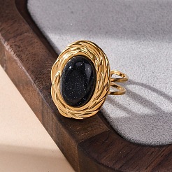 Oval Synthetic Blue Goldstone Finger Rings&nbsp;RJEW-M063-01G-15