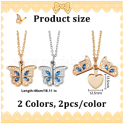 4Pcs 2 Colors Alloy Pave Cornflower Blue Glass Blank Butterfly Locket Pendant Necklaces for Women&nbsp;NJEW-DR0001-10