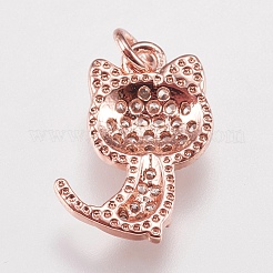 Brass Micro Pave Cubic Zirconia Kitten Charms&nbsp;ZIRC-E147-42RG