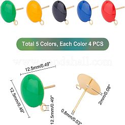 20Pcs 5 Colors Flat Round Enamel Ion Plating(IP) 304 Stainless Steel Stud Earring Findings with Loop&nbsp;STAS-UN0027-72