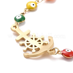 PVD Vacuum Plating 304 Stainless Steel Link Bracelet with Colorful Enamel Evil Eye Chains for Women&nbsp;BJEW-B062-01G