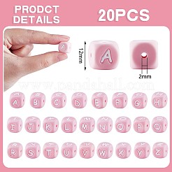 20Pcs Pink Cube Letter Silicone Beads 12x12x12mm Square Dice Alphabet Beads with 2mm Hole Spacer Loose Letter Beads for Bracelet Necklace Jewelry Making&nbsp;JX435K