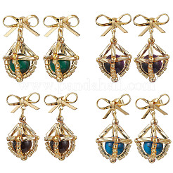 Natural Tiger Eye Bowknot Dangle Stud Earrings&nbsp;EJEW-MZ00348