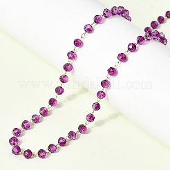 304 Stainless Steel with Glass Faceted Rondelle Bead Handmade Link Chain Birth Stone Necklaces for Women&nbsp;NJEW-G195-01G-03