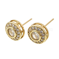 Flat Round Brass Micro Pave Clear Cubic Zirconia Stud Earrings&nbsp;EJEW-H180-13G