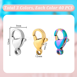 120Pcs 3 Colors 304 Stainless Steel Lobster Claw Clasps&nbsp;STAS-GA0001-79