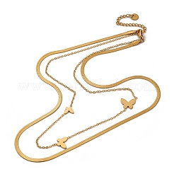 304 Stainless Steel Double Layer Link Chain Necklaces&nbsp;NJEW-R026-01G-01