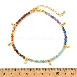 Chakra Grade A Natural Amethyst & Lapis Lazuli & Amazonite & Green Aventurinee & Tiger Eye & Carnelian & Red Jasper Faceted Round Beaded Anklets&nbsp;AJEW-AN00882
