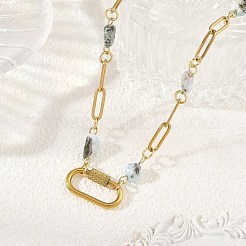 Natural Mixed Stone Nuggets Beaded Chain Necklaces&nbsp;NJEW-JN06508