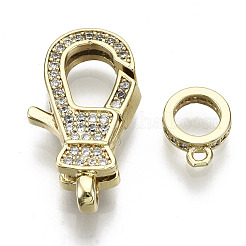 Brass Micro Pave Clear Cubic Zirconia Lobster Claw Clasps&nbsp;KK-N227-49G-NF
