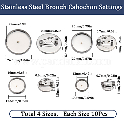 40Pcs 4 Size 304 Stainless Steel Brooch Cabochon Settings&nbsp;STAS-SC0007-63