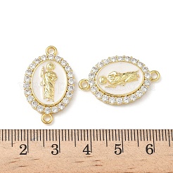 Brass Micro Pave Clear Cubic Zirconia Enamel Oval with Saint Jude Connector Charms&nbsp;KK-L243-11G-A
