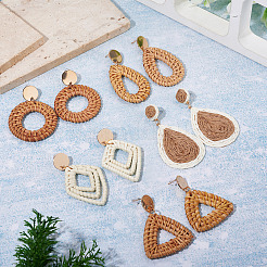 5Pairs 5 Styles Alloy Rattan Woven Dangle Stud Earrings&nbsp;EJEW-TA0001-69