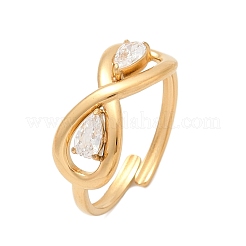 304 Stainless Steel Pave Cubic Zirconia Adjustable Cuff Rings&nbsp;RJEW-Z093-01G