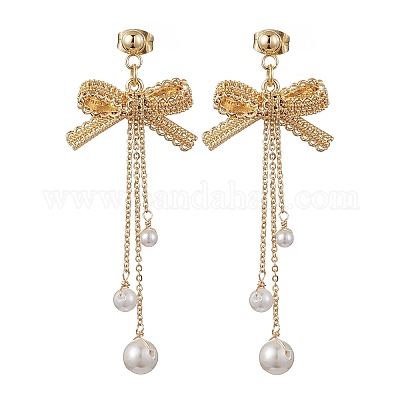 Brass Bowknot Dangle Stud Earrings&nbsp;EJEW-TA00402-1