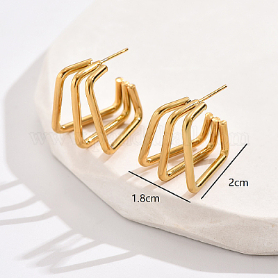 304 Stainless Steel Rectangle Stud Earrings&nbsp;UF5198-1-1