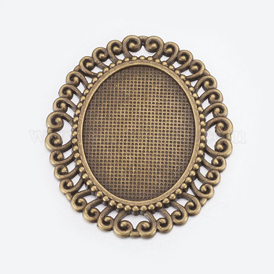 Tibetan Style Cabochon Connector Setting&nbsp;TIBEP-EA094YKG-AB-LF-1