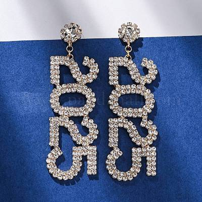 Brass Rhinestone Stud Earrings&nbsp;EJEW-Q012-01G-1
