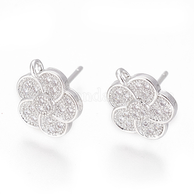 Brass Stud Earring Findings&nbsp;ZIRC-O034-18P-1