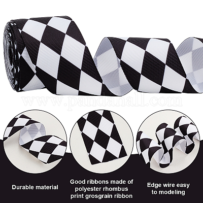 Polyester Rhombus Print Grosgrain Ribbon&nbsp;OCOR-WH0078-141B-1
