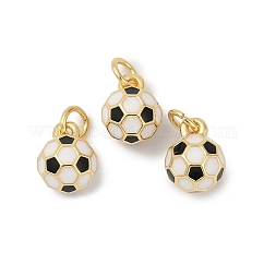 Brass Enamel Pendants, Balls, Rack Plating, Cadmium Free & Lead Free, Long-Lasting Plated, Real 18K Gold Plated, Round, with Jump Ring, Football, 10x6.5~7mm, Hole: 3.4mm