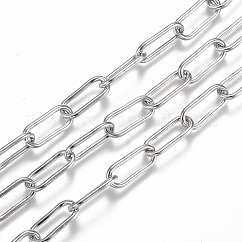Tarnish Resistant 304 Stainless Steel Paperclip Chains, Drawn Elongated Cable Chains, with Spool, Unwelded, Stainless Steel Color, Link: 17x7x1.5mm, about 16.4 Feet(5m)/roll
