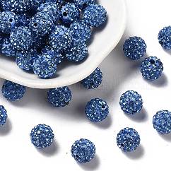 Pave Disco Ball Beads, Polymer Clay Rhinestone Beads, Grade A, Round, Light Sapphire, Rhinestone: PP13(1.9~2mm), 6 Rows Rhinestone, 10mm, Hole: 1.5mm