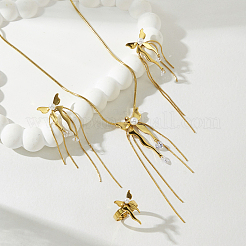 Butterfly Stainless Steel & Plastic Imitation Pearl Earrings & Necklaces & Rings Sets for Women&nbsp;IE2472