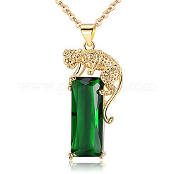 Rectangle with Leopard Alloy Fern Green Rhinestone Pendant Necklaces&nbsp;FS-WG97C8C-01