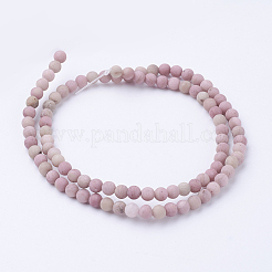Frosted Natural Rhodonite Round Bead Strands&nbsp;G-G735-09F-4mm