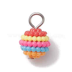 Rainbow Color Resin Waxberry Round Charms with Platinum Tone Iron Loops&nbsp;PALLOY-JF02774