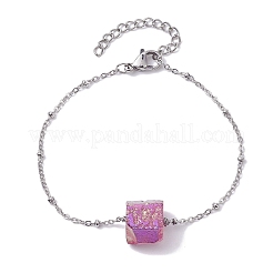 Electroplated Cube Natural Quartz Bead Link Bracelets&nbsp;BJEW-JB10327