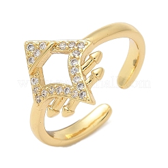 Brass Micro Pave Clear Cubic Zirconia Cuff Finger Rings for Women&nbsp;RJEW-U033-06G