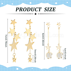 2 Pairs 2 Style Cat Eye Planet & Brass Star Asymmetrical Earrings&nbsp;EJEW-AN0002-20