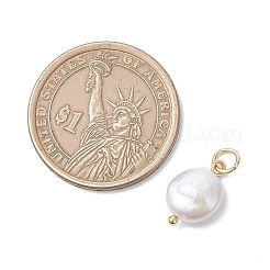 Natural Baroque Keshi Pearl Flat Round Charms with Brass and 304 Stainless Steel Findings&nbsp;PALLOY-JF04915