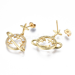Brass Micro Pave Clear Cubic Zirconia Dangle Stud Earrings&nbsp;EJEW-T014-12G-NF