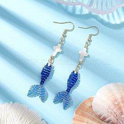 Glass & Shell Dangle Earrings&nbsp;EJEW-MZ00160-02