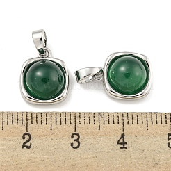 Dyed Natural Green Agate & Brass Square Charms&nbsp;KK-Q820-32P