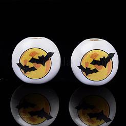 Halloween Printed Natural Wood Beads&nbsp;X-WOOD-S057-086