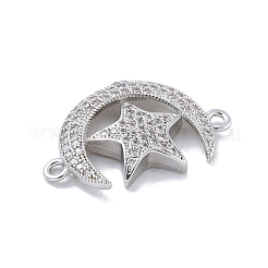 Rack Plating Brass Micro Pave Clear Cubic Zirconia Moon with Star Connector Charms&nbsp;KK-A234-056P