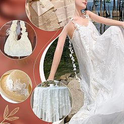 2 Styles Flower & Butterfly Organza Lace Trim with Resin Imitation Pearl Beads&nbsp;OCOR-PH0004-62