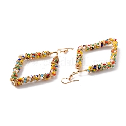 Big Rhombus Glass Seed Beads Dangle Earrings&nbsp;EJEW-I258-01G
