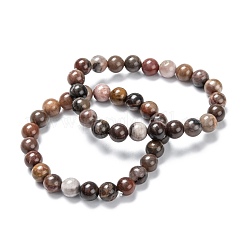 Natural Petrified Wood Stretch Beaded Bracelets&nbsp;G-A185-01O
