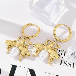 304 Stainless Steel ABS Imitation Pearl Hoop Earrings&nbsp;EJEW-M070-19G