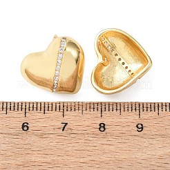 Heart Brass Micro Pave Clear Cubic Zirconia Stud Earrings&nbsp;EJEW-D346-03G